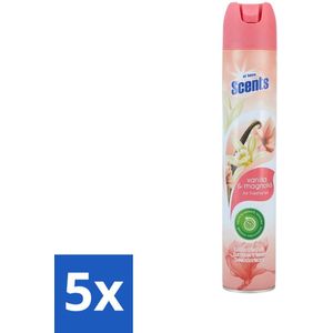 At Home - Scents - Luchtverfrisser - Vanilla & Magnolia - Verwijdert Vieze Geurtjes - 400 ml - Bulkverpakking - 5 stuks