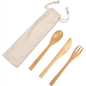 *** 3-delige bamboe bestek set voor BBQ, camping en strand - duurzame en herbruikbare vork, mes en lepel - Onderweg eten van Heble® ***