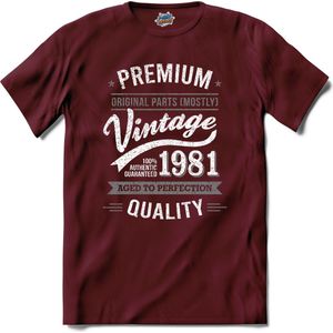 Vintage Legend Sinds 1981 - verjaardag en feest cadeau - Kado tip - T-Shirt - Unisex - Burgundy - Maat S