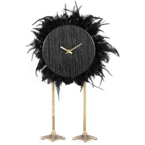 PTMD Raina Klok Op Voet - 46 x 10 x 59 cm - Metaal/veren - Zwart/goud