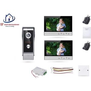 Home-Locking videofoon met 2 binnen 9"" panelen en elektro box 12VDC voor aansluiting elektrisch slot.DT-2218-1E-2