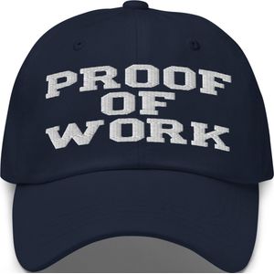 Proof Of Work - Klassiek Bitcoin Petje - Kleur Marine Blauw - Wit Geborduurd | Bitcoin cadeau| Crypto cadeau| Bitcoin Cap| Crypto Cap| Bitcoin Pet| Crypto Pet| Bitcoin Merch| Crypto Merch| Bitcoin Kleding