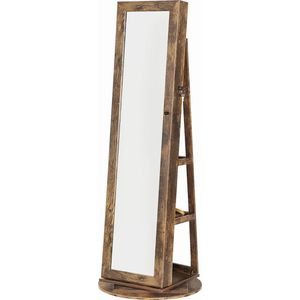 Sieradenkast - Spiegelkast - Sieradenkast met spiegel - 54 x 54 x 161 cm - Bruin