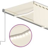 vidaXL - Luifel - handmatig - uittrekbaar - met - rolgordijn - en - LED - 5x3 - m - crème