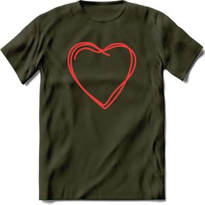 Valentijn Hart T-Shirt | Grappig Valentijnsdag Cadeautje voor Hem en Haar | Dames - Heren - Unisex | Kleding Cadeau | - Leger Groen - XXL