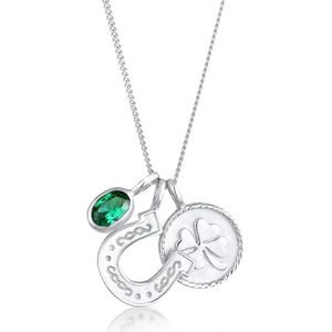 Nenalina Dames Halsketting Dames Hoefijzer Klaverblad Hanger Talisman Groen met Zirkonia Kristal in 925 Sterling Zilver