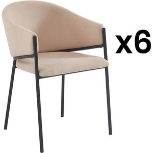 PASCAL MORABITO Set van 6 stoelen met stoffen en metalen armleuningen - Beige - ORDIDA - van Pascal Morabito L 53 cm x H 80 cm x D 61 cm