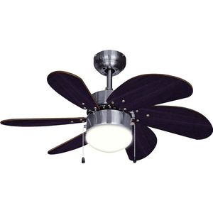 LuxiLamps - Stille 6 Blad Plafondventilator - 3 Snelheden - Ketting Schakelaar - 75 cm - Eiken/Bruin - Woonkamerlamp - Keuken - Slaapkamer - Moderne Ventilator Lamp