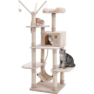 Krabpaal - Krabpaal voor katten - kattenmand - 50 x 50 x 154 cm - Beige