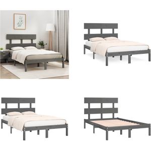 vidaXL Bedframe massief hout grijs 120x200 cm - Bedframe - Bedframes - Tweepersoonsbed - Bed