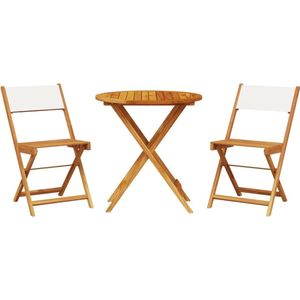 vidaXL Bistroset - Hout en Stof - 3-delig - Crèmewit Tuin Set - Bistro Set - Acacia Hout - Buitendecoratie - Terrasdecoratie