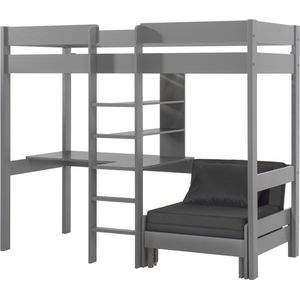 Vipack Hoogslaper Pino met zetelbed - 90 x 200 cm - grijs