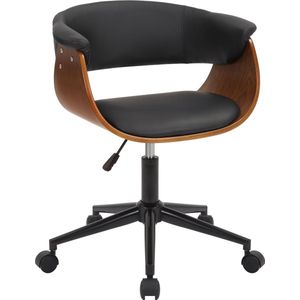 CLP Bruce Bureaustoel - Ergonomisch - In hoogte verstelbaar - Met gebogen houten frame - Voor volwassenen - Kunstleer - walnoot/zwart