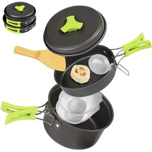 Campingkookgerei draagbare kookrugzak - 8 stuks pannenset met gaaszak voor buiten kamperen - wandelen picknicken camping pannenset