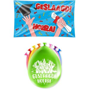 Paperdreams Geslaagd thema party versiering set Hoera - Grote vlag en 16x ballonnen