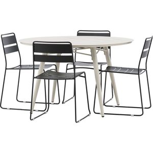 Lina tuinmeubelset tafel 120x120cm, 4 stoelen Lina, beige,zwart.