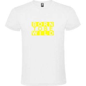 Wit T shirt met print van "" BORN TO BE WILD "" print Neon Geel size M