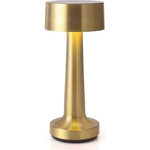 Luxus Draadloze Tafellamp Oplaadbaar - Sara - Goud - 21cm - Nachtlamp - Tafellamp slaapkamer - Bureaulamp - LED - Touch - Dimbaar - Draadloos - Op batterijen - Tafellamp voor binnen en buiten