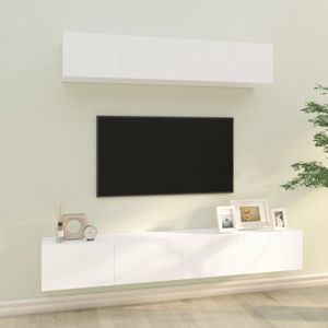 The Living Store Klassieke televisiekastenset - Tv-meubel - Wandgemonteerd - Wit - Hout - 2 stuks 80x30x30 cm - 2 stuks 100x30x30 cm