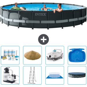 Intex Rond Ultra XTR Frame Zwembad - 610 x 122 cm - Inclusief Pomp - Ladder - Grondzeil - Afdekzeil Onderhoudspakket - Filterzand - Stofzuiger - Voetenbad