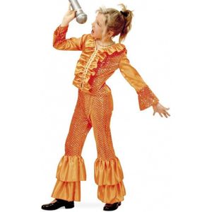 Oranje disco kostuum meisjes 128 (8 jaar)