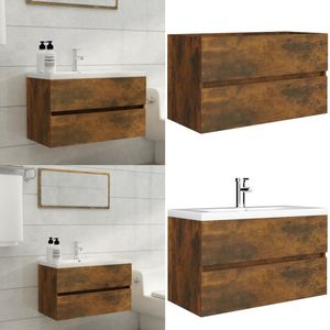 vidaXL Wastafelkast 80x38,5x45 cm bewerkt hout gerookt eikenkleurig - Wastafelkast - Wastafelkasten - Gootsteenkast - Badkamerkast