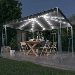 The Living Store Prieel Gazebo - 400x300x270 cm - Antraciet - 100% polyester - PA-coating - Staal - Incl - Lichtslinger