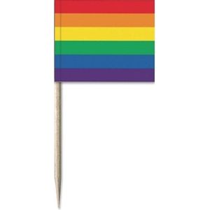200x Cocktailprikkers regenboog vlag 8 cm vlaggetje decoratie - Wegwerp prikkertjes - Gay Pride thema