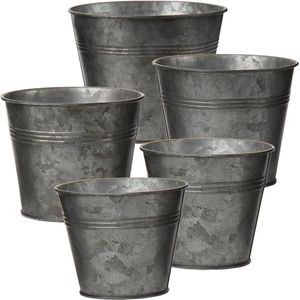 Set van 5 bloempotten van verzinkt staal, perfect voor moderne decoratie en plantenpotten, decoratieve zink potten voor binnen en buiten