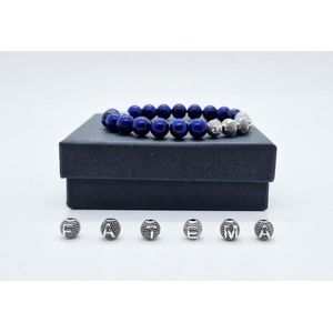 Handgemaakte Natuurstenen armband met metaal naam ""Azuur"" - Met je naam of de naam van uw geliefde- 8 mm diameter van de korrel- Diameter armband 20 cm - Een mooi cadeau voor familie en vrienden