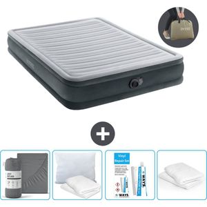 Intex Luchtbed - 2-Persoons - 152 x 203 x 33 cm - Grijs - Inclusief pomp - Hoeslaken - Kussen - Reparatieset en Kussenbeschermer