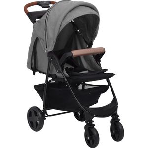 vidaXL Kinderwagen 3-in-1 - Staal - Lichtgrijs - 49x82x99 cm - Met verstelbare luifel en opbergruimte - Inclusief autostoeltje - Kinderwagen