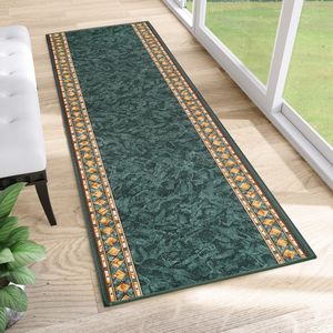 Tapiso Antislip Rubber Mat Groen Beige Klassiek Modern Rubbermat Tapijt Maat- 120x600