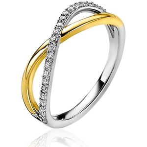 Zinzi zilveren bicolor ring kruislings met witte zirkonia's ZIR2234