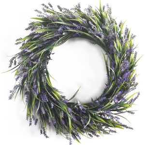 Kunstmatige lavendelkrans voor voordeur, 18"" boerderijkransen voor muur, feest, bruiloftsdecoratie, binnen of buiten