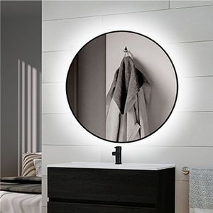 Emuca Moderne Ronde spiegel – Spiegel met verlichting – Spiegel rond – Badkamerspiegel - LED – Ø80 cm – Aluminium – Zwart