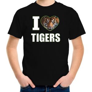 I love tigers t-shirt met dieren foto van een tijger zwart voor kinderen - cadeau shirt tijgers liefhebber - kinderkleding / kleding 110/116
