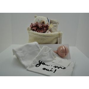 Loenadesign Kraamcadeau Teddy Op Avontuur | kraammand - kraampakket - babyshower - cadeau - newborn - geboorte - meisje - baby - luiertas - hydrofiele doek - knuffel - beer - legging - rompertje - hydrofiele doek - speenhouder - fopspeen