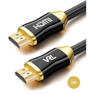 VRL HDMI Kabel – 3 Meter – 18 Gbps Brandbreedte – 60 HZ Refresh Rate – Goud Verguld - Ondersteunt full HD en Ultra HD 4K
