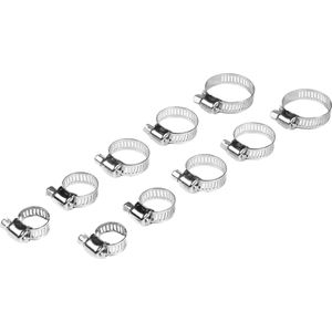 Benson Slangklemset - met Kruissleuf 10-delig - Slangklemmen - Klemmen Set voor om de Tuinslang Afvoerslang of Doucheslang - Slangklemmenset - Zilverkleurig - 17mm - 32 mm