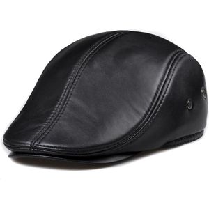 Flatcap van echt leer – Platte pet – Zwart maat 59-60