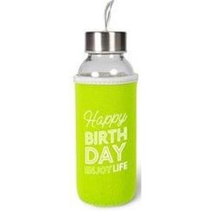 Verjaardag - Waterfles - Happy birthday - Enjoy life - In cadeauverpakking met gekleurd lint