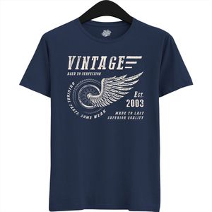 A Vintage Motorcycle Addict Est 2003 | Retro Verjaardag Motor Cadeau Shirt - T-Shirt - Unisex - Navy Blue - Maat L
