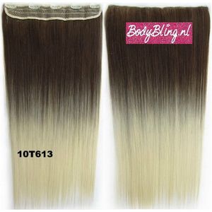 Clip in hairextensions 1 baan straight bruin / blond - 10T613