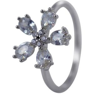 Silventi 9SIL-21497 Zilveren Ring - Dames - Bloem - 12 mm Doorsnee - Zirkonia - Maat 52 - Rhodium - Zilver