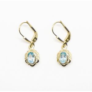 Blue Topaz Floral Earrings – 8 Karaat Goud met topaas – Topaas Oorbellen – Valentijn Cadeautje Dames
