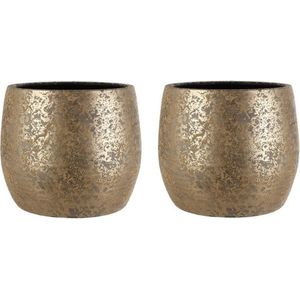 2x Goudkleurige melee aardewerk bloempotten 33,5 x 32 cm - Mica Decorations woonaccessoires