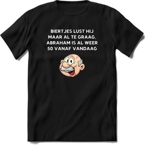 Biertjes lust hij maar al te graag T-Shirt | Grappig Abraham 50 Jaar Verjaardag Kleding Cadeau | Dames – Heren - Zwart - M