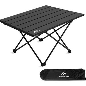 NEEDVENTURE® Campingtafel Inklapbaar - Kampeertafel Opvouwbaar - Inklapbare Tafel - Vouwtafel - Lichtgewicht Aluminium - Picknicktafel Kinderen - Zwart - 68x46x41cm - Large