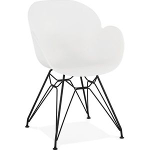 Alterego Design stoel 'SATELIT' wit industriële stijl met zwart metalen voeten